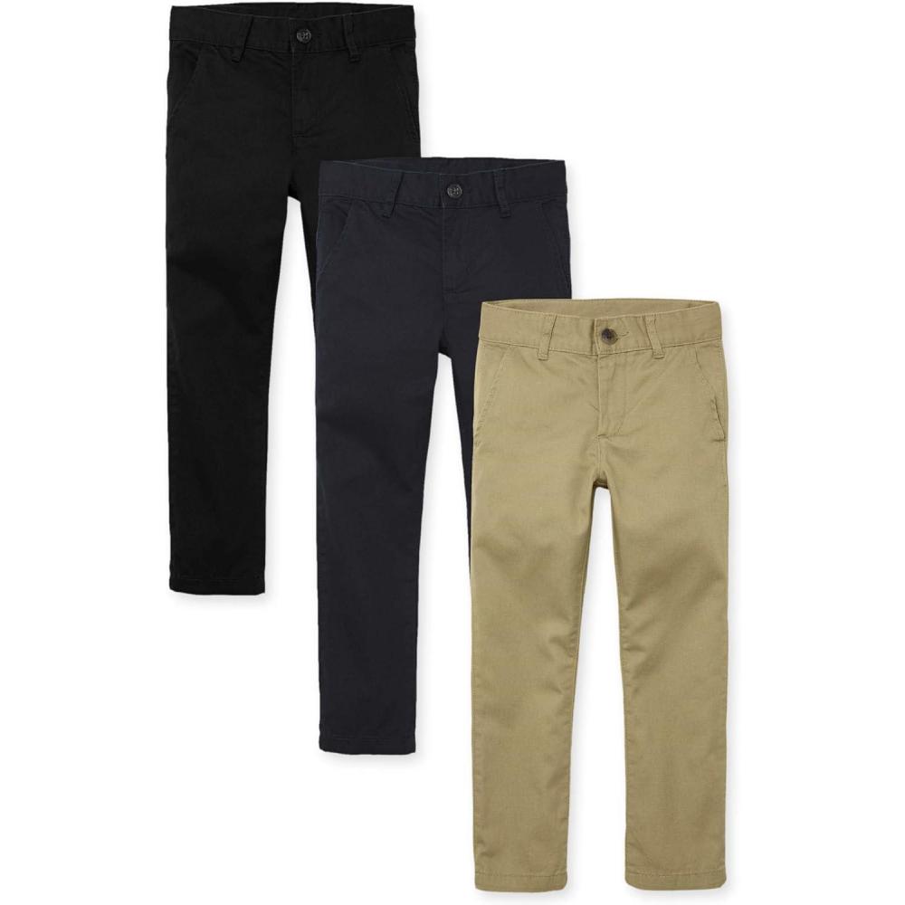 imageThe Childrens Place Stretch Straight Chino PantsmultipacksBlackNew NavyFlax 3pack