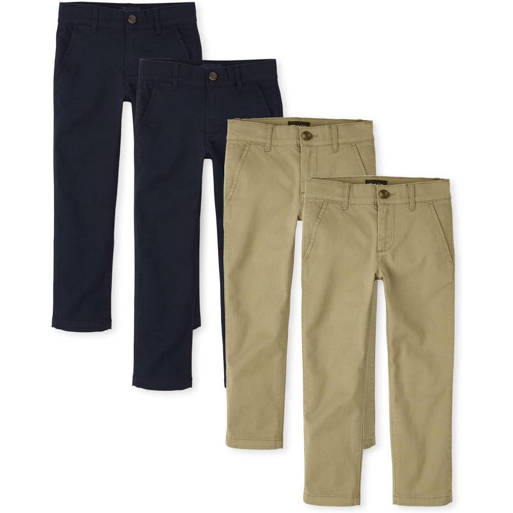 imageThe Childrens Place Stretch Straight Chino PantsmultipacksFlaxNew Navy 4pack