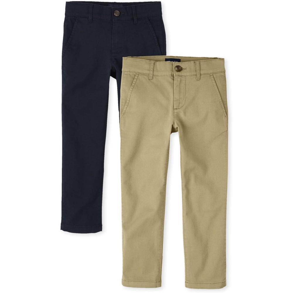 imageThe Childrens Place Stretch Straight Chino PantsmultipacksNew NavyFlax 2pack