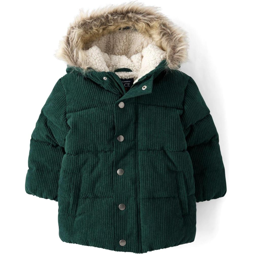 imageThe Childrens Place babyboys And Toddler Water and Wind Resistant Hooded Zip Front Courdory Puffer JacketBalt Green
