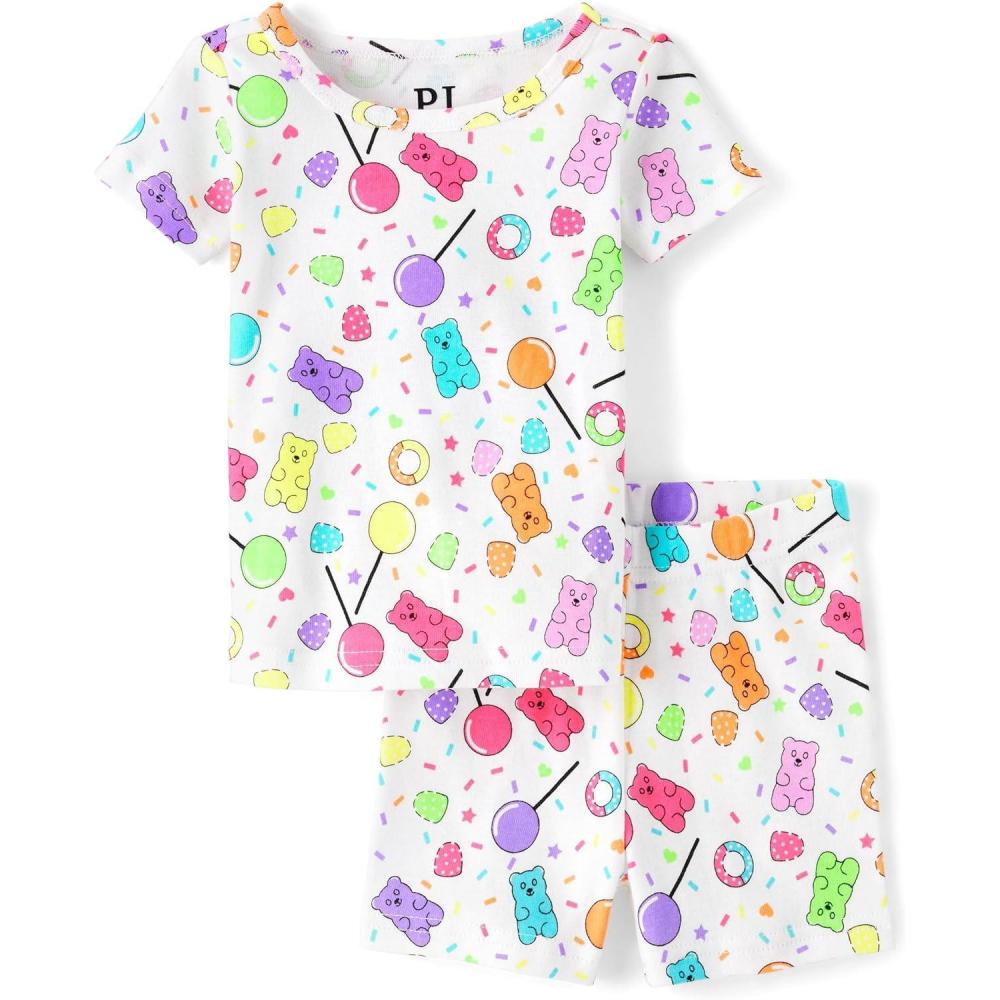 imageThe Childrens Place babygirls And Newborn 100 Cotton Short Sleeve Top and Shorts 2 Piece Pajama SetCandy Print
