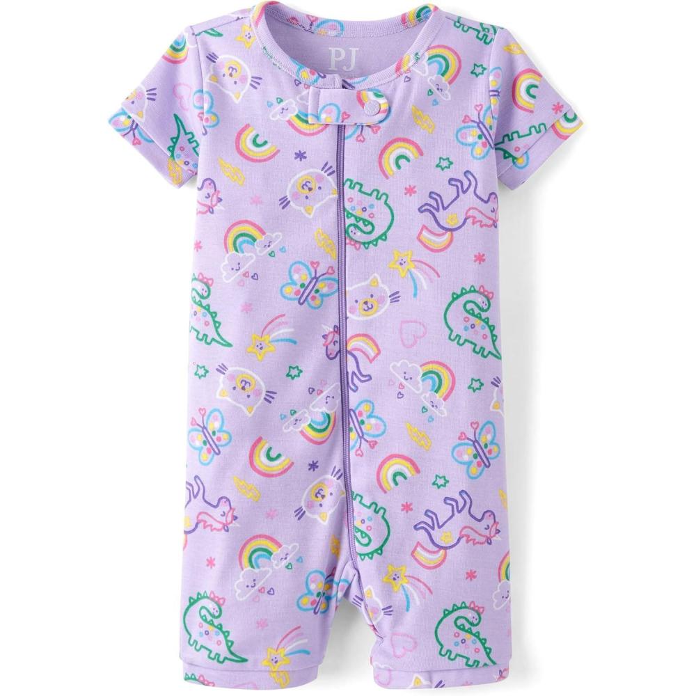 imageThe Childrens Place babygirls And Newborn 100 Cotton Short Sleeve Zip Front One Piece Footless PajamasDoodle Print