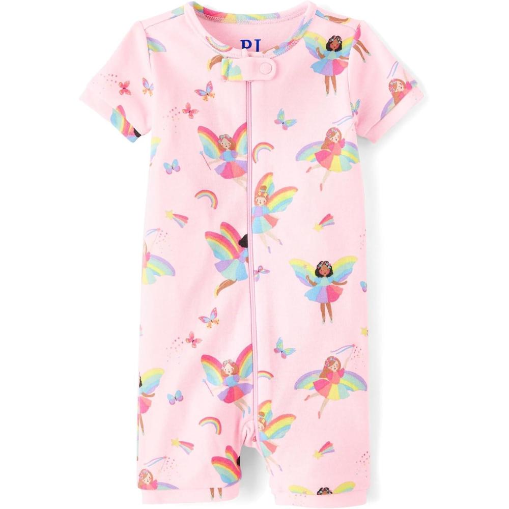 imageThe Childrens Place babygirls And Newborn 100 Cotton Short Sleeve Zip Front One Piece Footless PajamasRainbow Fairies