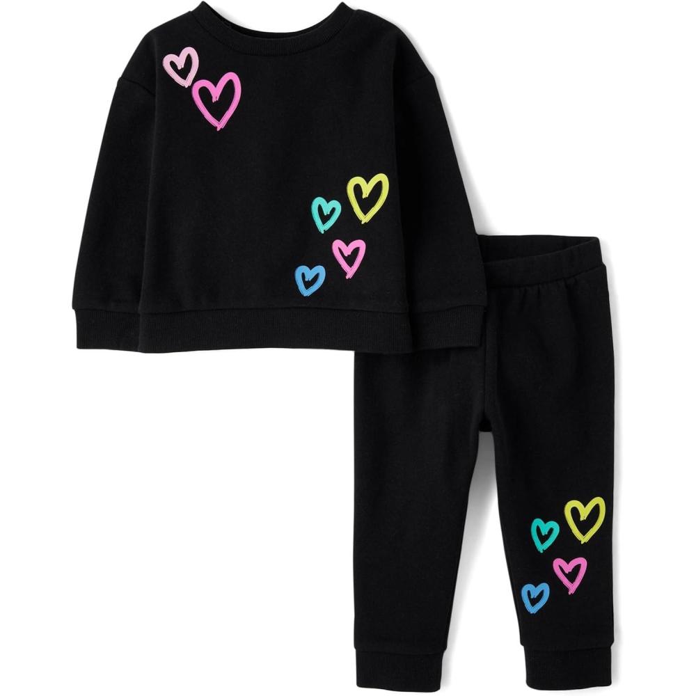 imageThe Childrens Place babygirls And Toddler Long Sleeve Active Shirt and Pant 2 Piece OutfitBlack