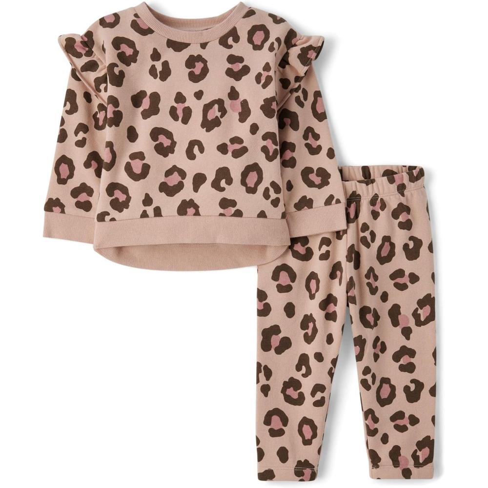 imageThe Childrens Place babygirls And Toddler Long Sleeve Active Shirt and Pant 2 Piece OutfitBlush Leopard