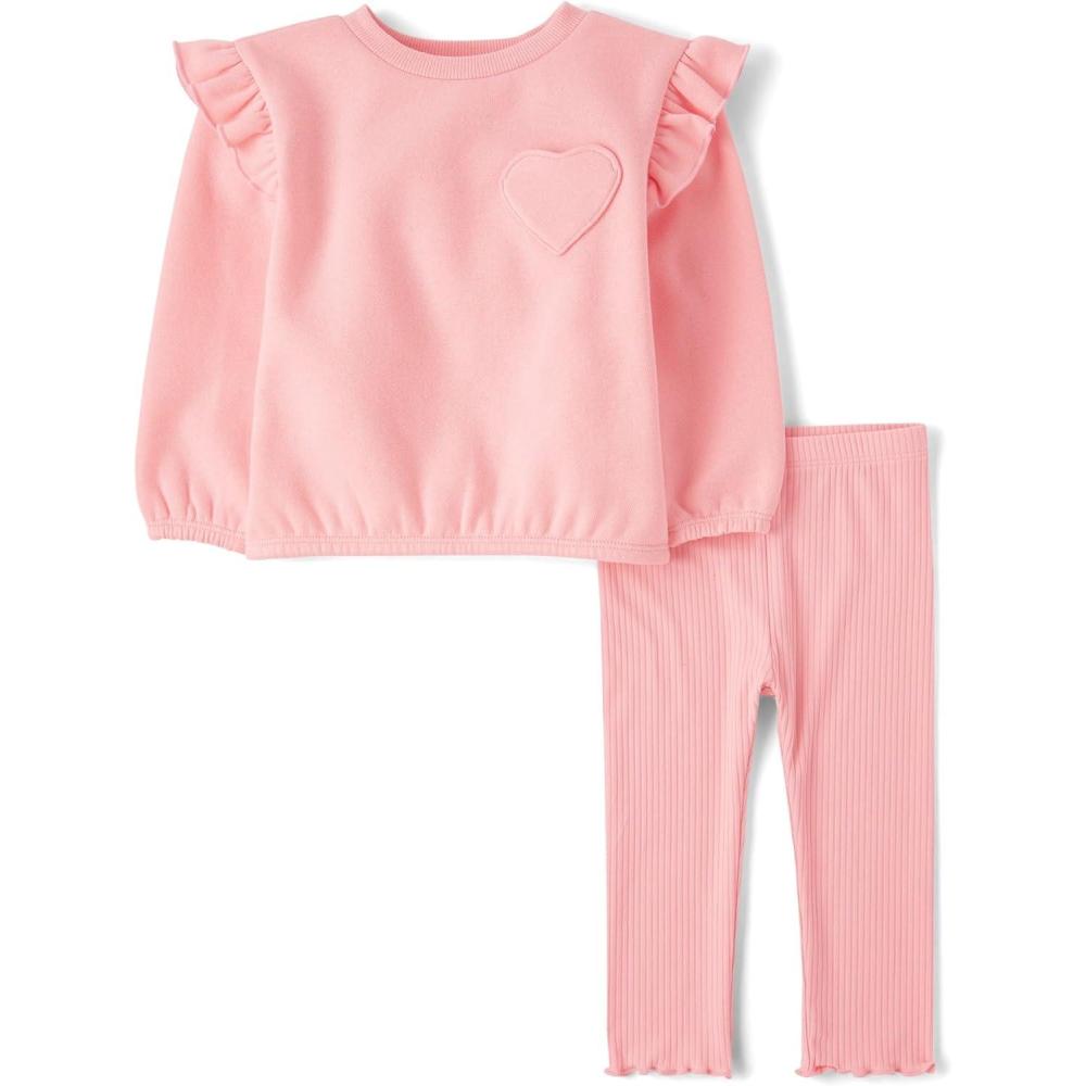 imageThe Childrens Place babygirls And Toddler Long Sleeve Active Shirt and Pant 2 Piece OutfitFuzzy Pink Heart