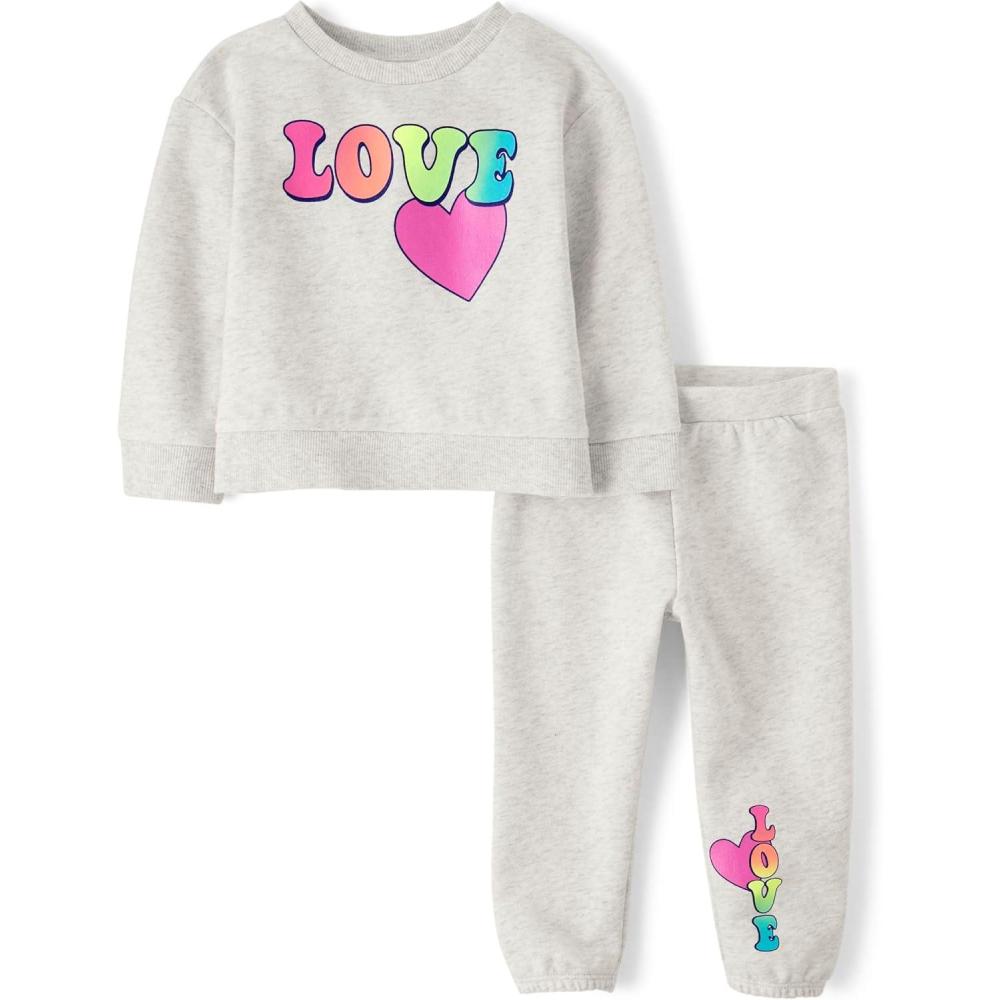 imageThe Childrens Place babygirls And Toddler Long Sleeve Active Shirt and Pant 2 Piece OutfitLove