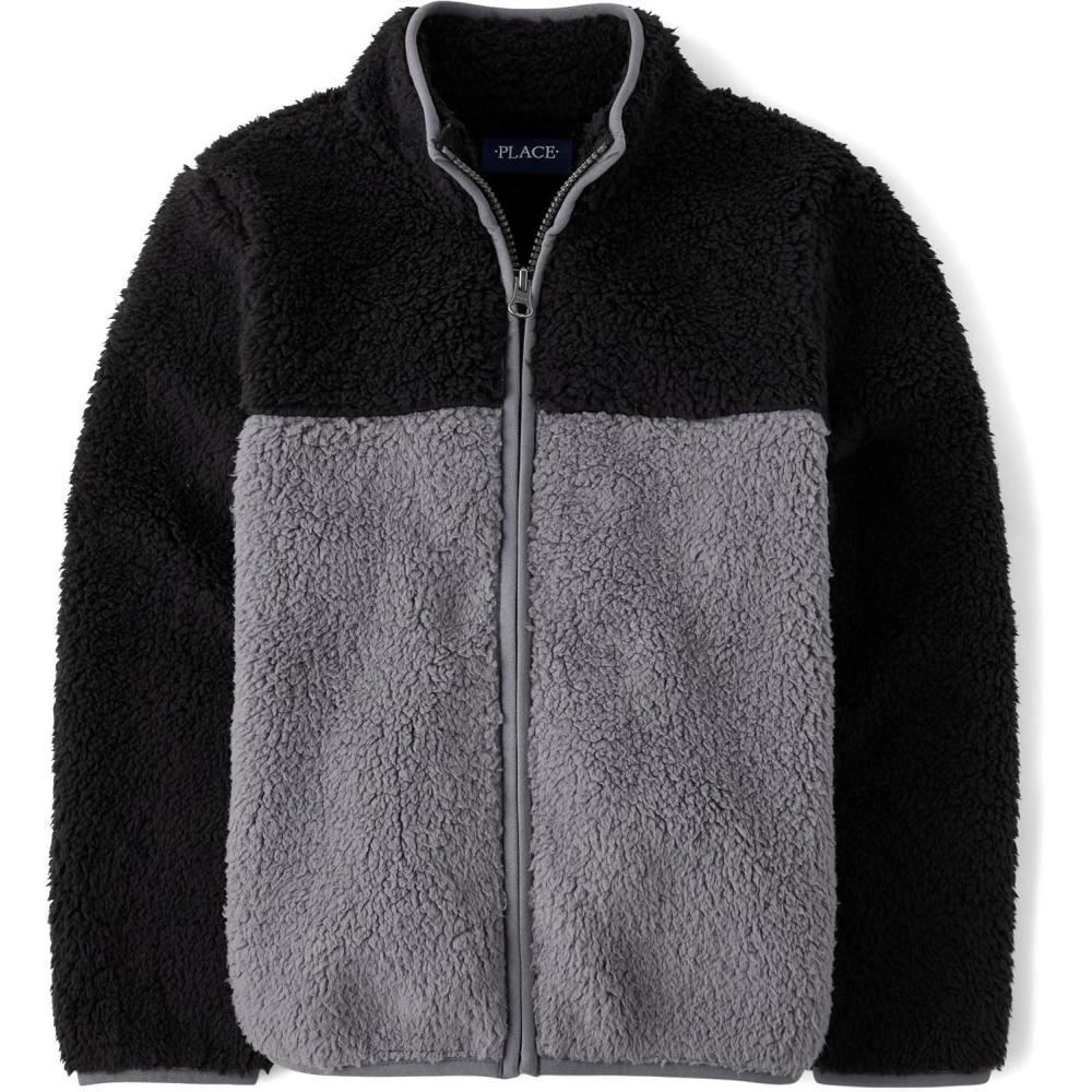 imageThe Childrens Place boys Cozy Sherpa Fullzip JacketBlack Colorblock