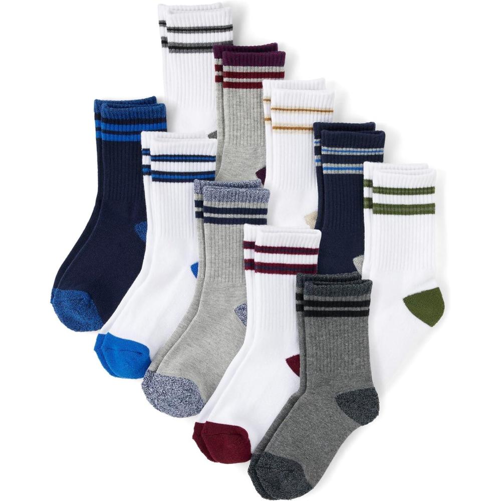 imageThe Childrens Place boys Crew Socks Variety PackMulticolor Stripe 10pack