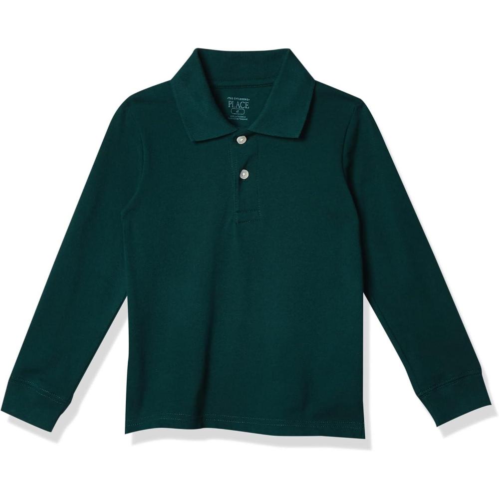 imageThe Childrens Place boys Long Sleeve Pique PoloSpruce Green Single