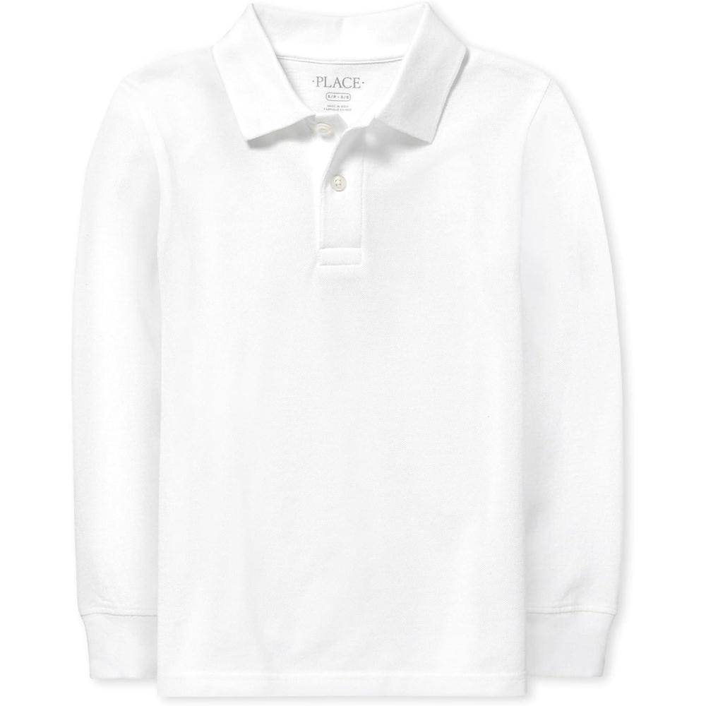 imageThe Childrens Place boys Long Sleeve Pique PoloWhite