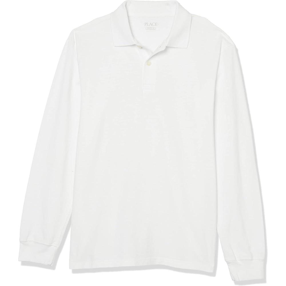 imageThe Childrens Place boys Long Sleeve Pique PoloWhite Single