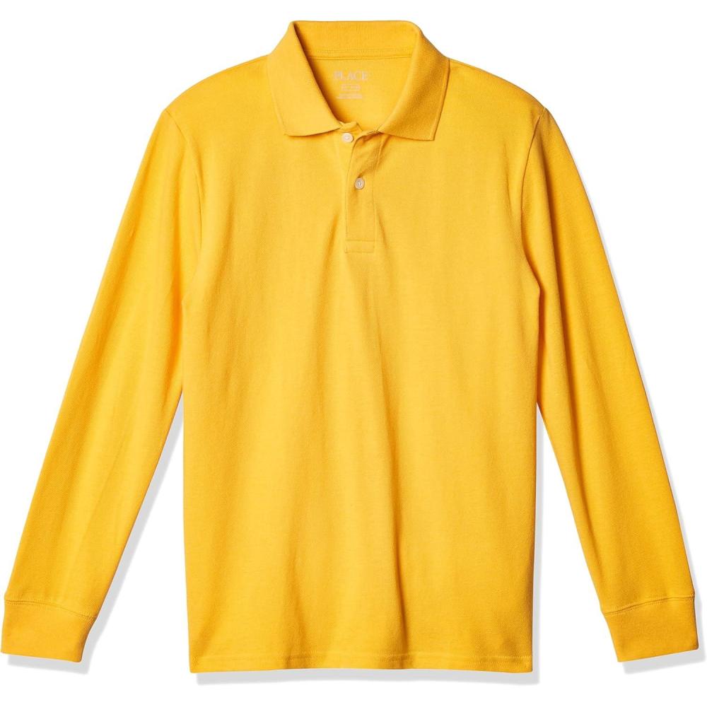 imageThe Childrens Place boys Long Sleeve Pique PoloYellow Pencil Single