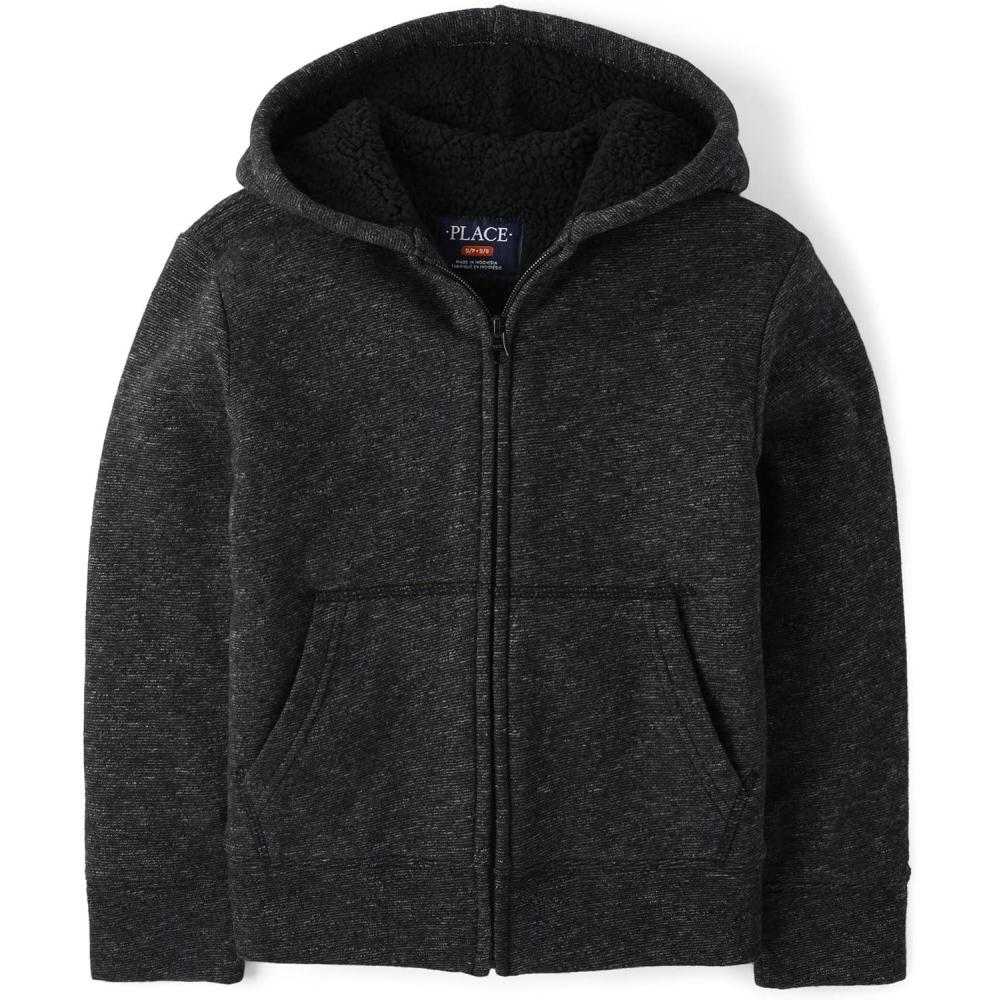 imageThe Childrens Place boys Long Sleeve Sherpa Lined Zipfront Hoodie SweatshirtBlack