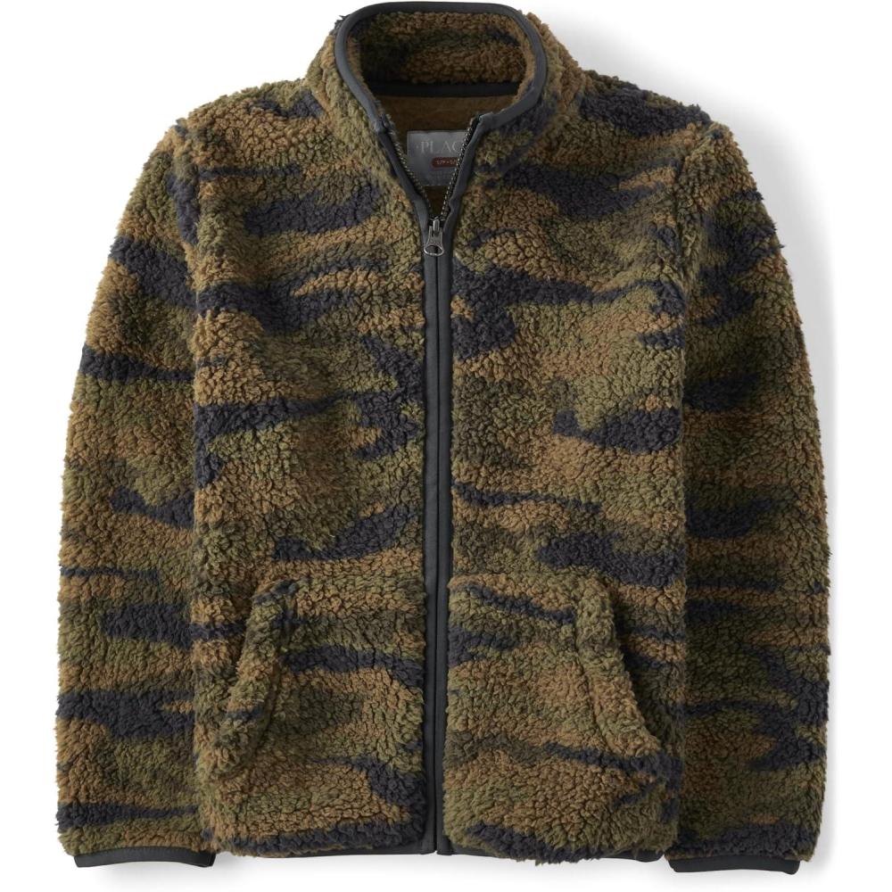 imageThe Childrens Place boys Long Sleeve Sherpa Lined Zipfront Hoodie SweatshirtDuffle Green