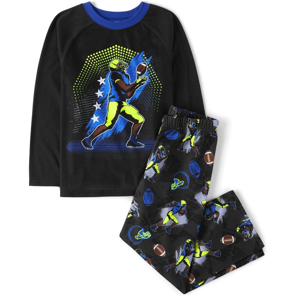 imageThe Childrens Place boys Long Sleeve Top and Pants 2 Piece Pajama SetFootball Star