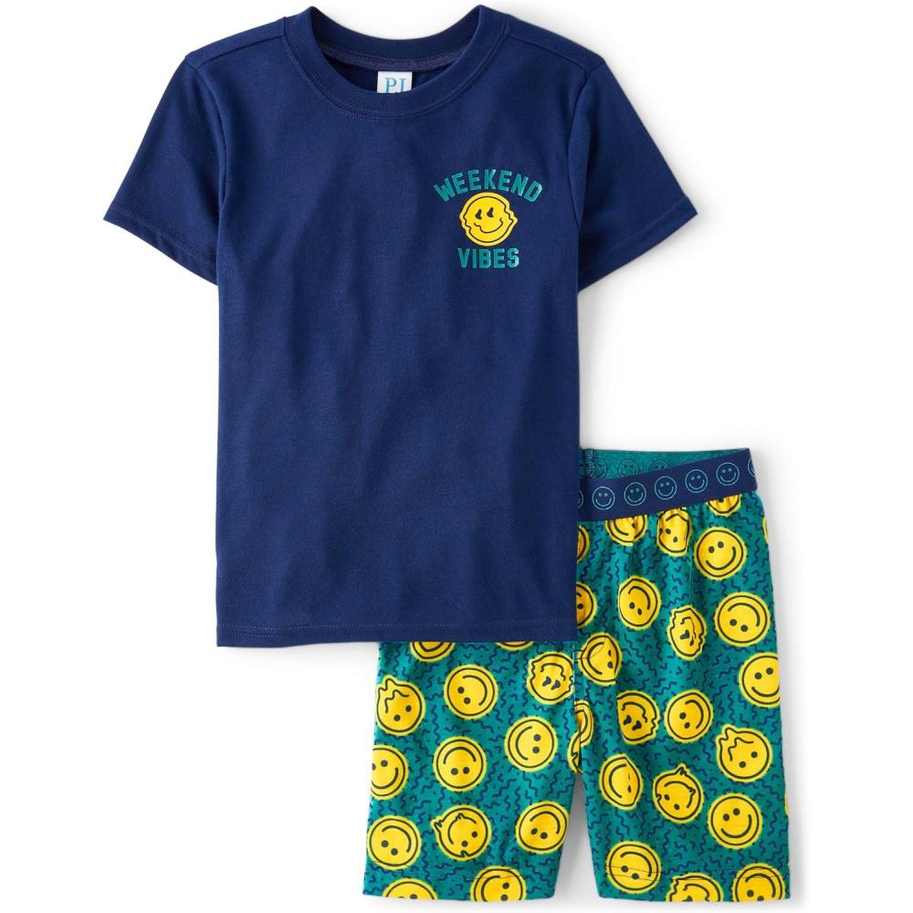 imageThe Childrens Place boys Short Sleeve Top and Shorts2 Piece Pajama SetHappy Face Vibes