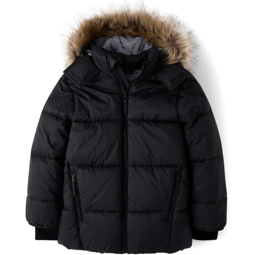 imageThe Childrens Place boys Water and Wind Resistant Hooded Zip Front Parka JacketBlack Faux Fur