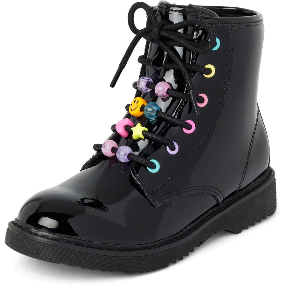 imageThe Childrens Place girls Girls Lace Up Combat BootsBlack Beaded