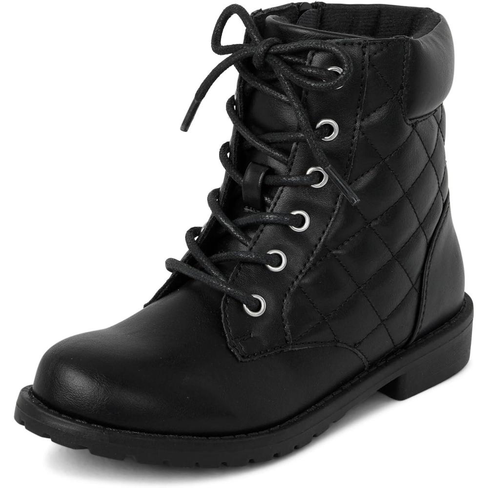 imageThe Childrens Place girls Girls Lace Up Combat BootsBlack Quilted