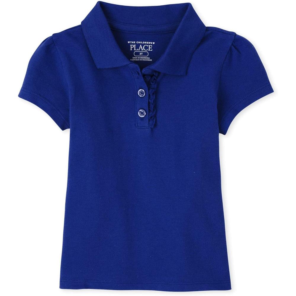 imageThe Childrens Place girls Short Sleeve Ruffle Pique PoloRenew Blue Single