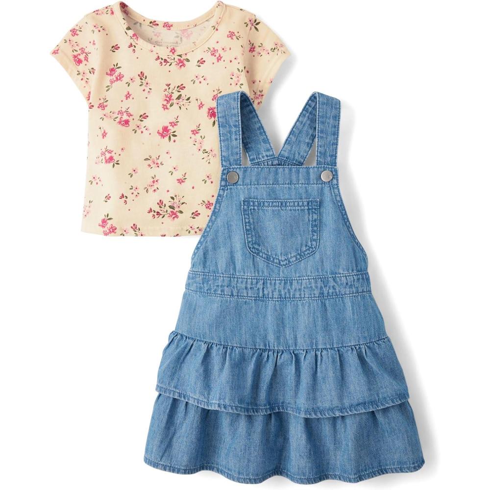 imageThe Childrens PlaceBaby Girlsand Toddler Long Sleeve Top and Skirtall Dress SetPeak Wash12 Months18 Months