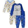 The Children’s Place Baby Boys’ and Toddler Long Sleeve Top and Pants Snug Fit 100% Cotton 4 Piece Pajama Set(Drawn Trucks)