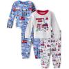 The Children’s Place Baby Boys’ and Toddler Long Sleeve Top and Pants Snug Fit 100% Cotton 4 Piece Pajama Set(Rescue Squad/Moms Hero)
