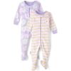 The Children’s Place Baby Girls And Toddler Long Sleeve 100% Cotton Zip-front One Piece Footed Pajama(Purple Floral/Purple Stripes 2-pack)
