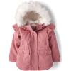 The Children’s Place Baby Girls’ and Toddler Heavy-Weight Winter Parka Jacket, Water-resitant, Sherpa Lined, Faux Fur Hood(Flora)