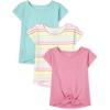 The Children’s Place Baby Girls’ and Toddler Short Sleeve Flutter Knit Shirts(Pink/Stripe/Blue Hi-lo 3-pack)