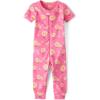 The Children’s Place Baby Girls’ and Toddler Snug Fit 100% Cotton Short Sleeve Zip-Front One Piece Footless Pajama(Daisy Pink)