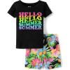 The Children’s Place Baby Toddler Girl Sleeve Top and Shorts Snug Fit 100% Cotton 2 Piece Pajama Set(Hello Summer Vibes)