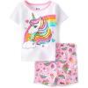 The Children’s Place Baby Toddler Girl Sleeve Top and Shorts Snug Fit 100% Cotton 2 Piece Pajama Set(Pink Rainbow Unicorn)