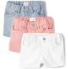 The Children’s Place Baby Toddler Girls Denim Shortie Shorts 3 Pack(Light/White/Pink 3-pack)
