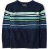 The Children’s Place Baby-Boys and Toddler Long Sleeve Crew Neck Pullover Sweater(Navy Green Stripe)