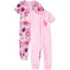 The Children’s Place Baby-Girls Love Mom Floral Snug Fit Cotton Zip Front One Piece Footed Pajama 2 Pack(Tiara Pink)