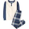The Children’s Place Boys’ 100% Cotton Long Sleeve Top and Pants, 2 Piece Pajama Set(Tidal Plaid)