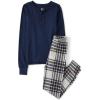The Children’s Place Boys’ 100% Cotton Long Sleeve Top and Pants,2 Piece Pajama Set(Blue Vanilla Plaid Henley)