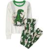 The Children’s Place Boys’ 100% Cotton Long Sleeve Top and Pants,2 Piece Pajama Set(Green T-rex)