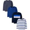 The Children’s Place Boys’ Long Sleeve Everyday Casual Knit Shirt(Blue Stripe 4-pack)