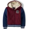 The Children’s Place Boys’ Long Sleeve, Sherpa Lined, Zip-Front Hoodie Sweatshirt(Redwood Blue Varsity)