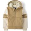 The Children’s Place Boys’ Long Sleeve, Sherpa Lined, Zip-Front Hoodie Sweatshirt(Tan)