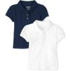 The Children’s Place Girls’ Toddler Mulipack Short Sleeve Ruffle Pique Polos(Tidal/White 2-pack)