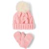 The Children’s Place Unisex Baby And Toddler Winter Hat and Mittens Cold Weather Set(Fuzzy Pink Cable Set)