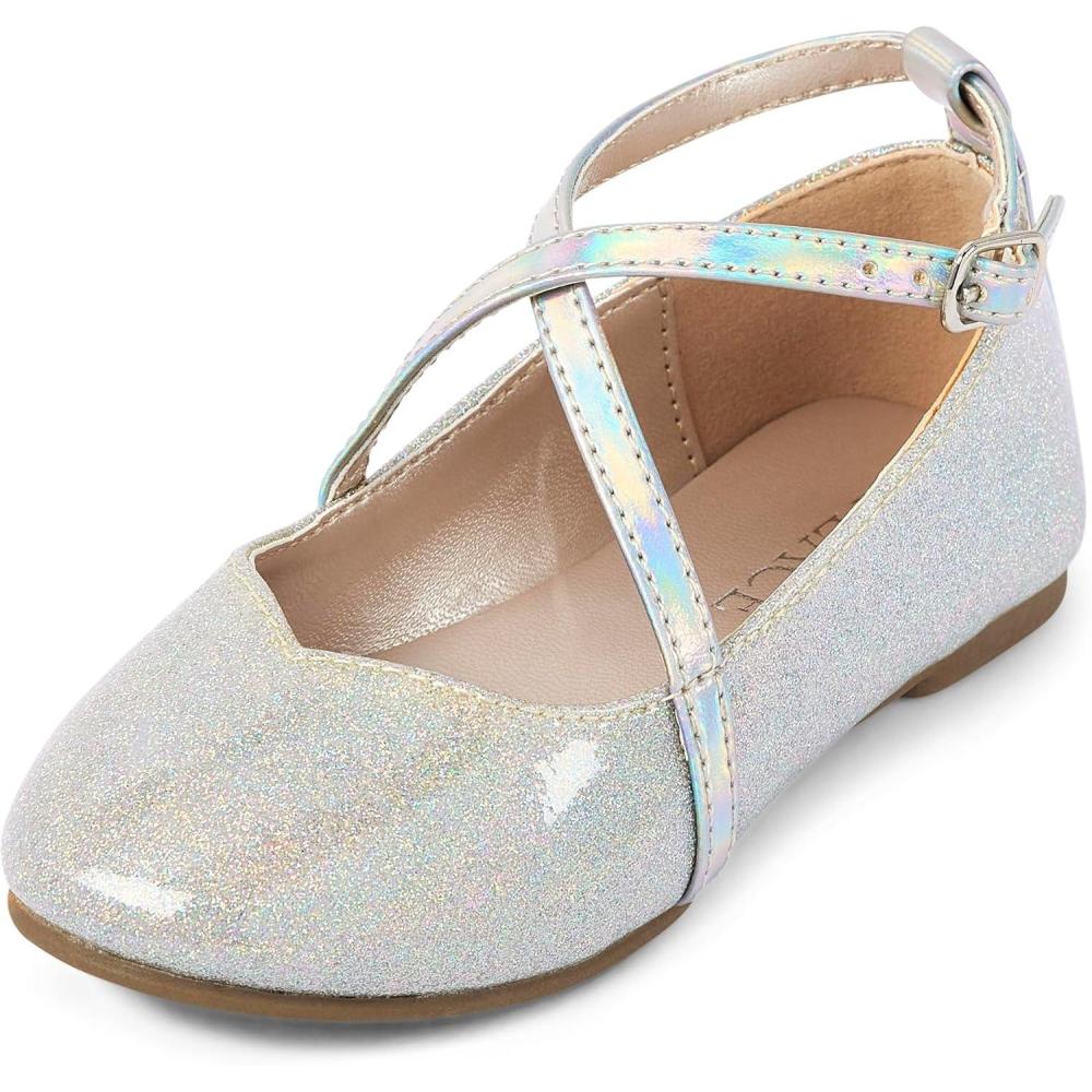 imageThe Childrens Place Baby Girls Glitter Cross Strap Ballet FlatSilver Sparkle