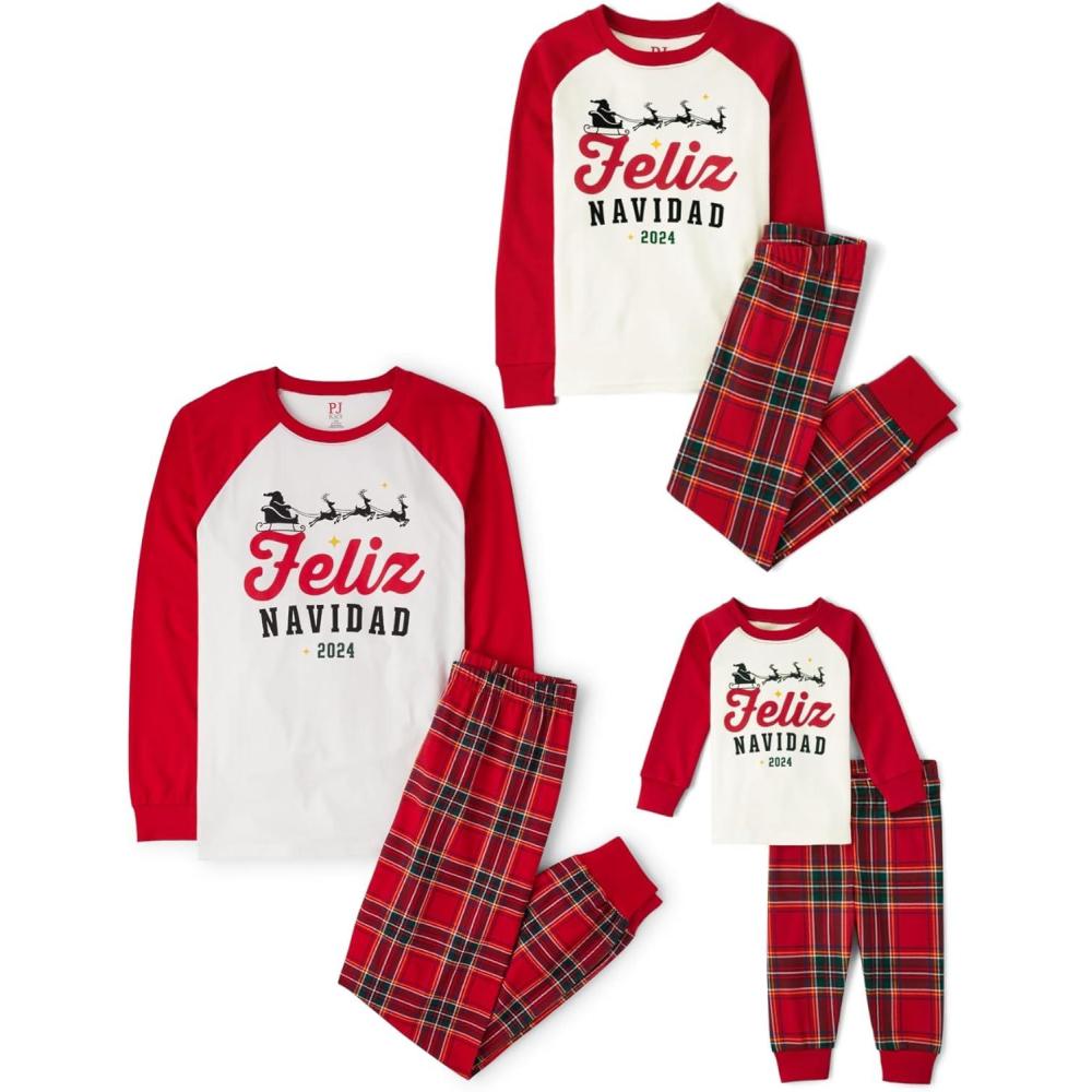 imageThe Childrens Place unisexbaby Holiday Pajamas CottonFeliz Navidad Plaid