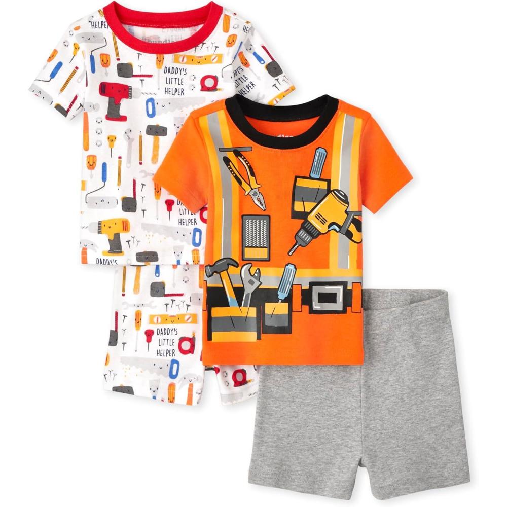 imageThe Childrens Place BabyBoys and Toddler Snug Fit 100 Cotton Short Sleeve Top and Shorts 2Piece Pajama SetConstruction Costume