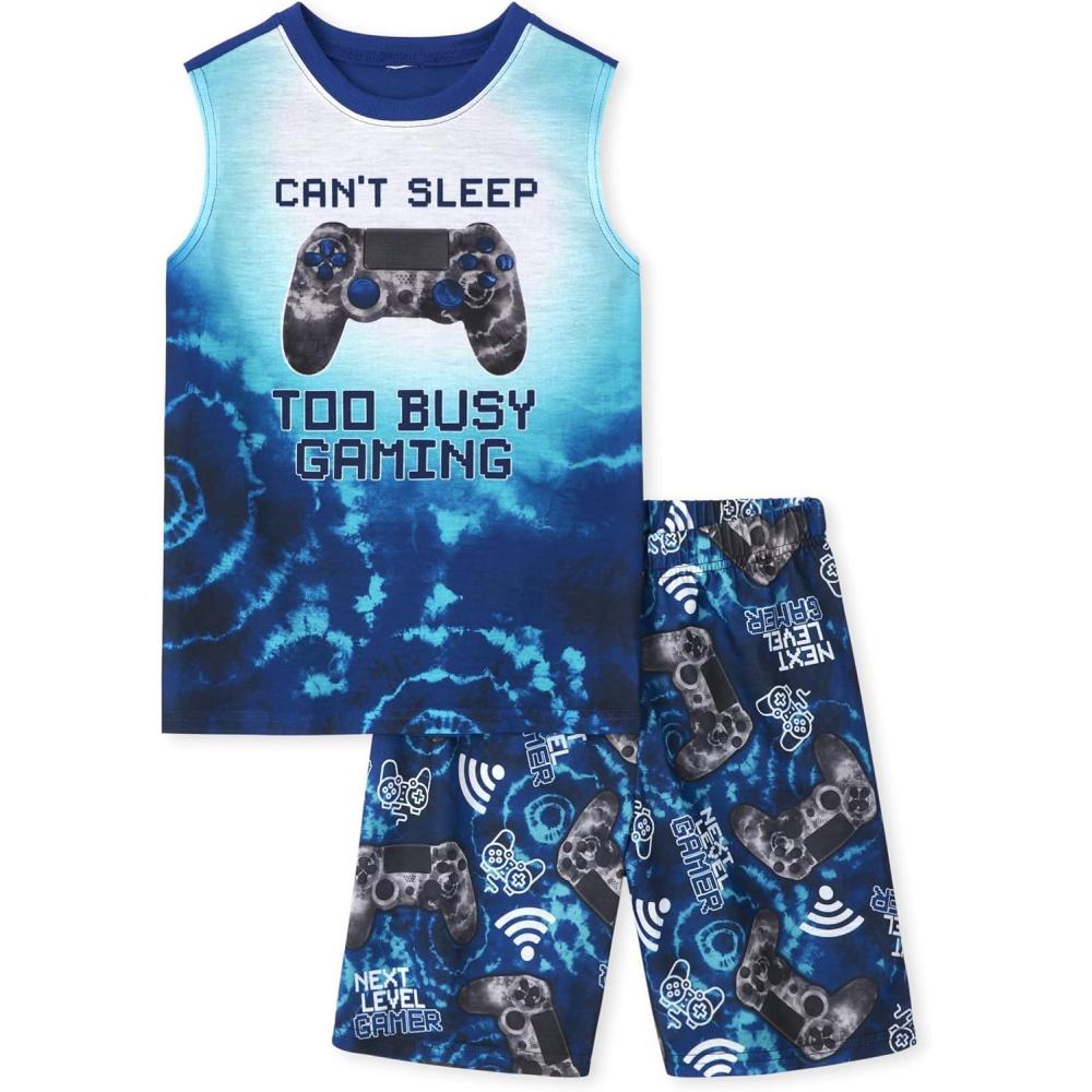 imageThe Childrens Place Boys Tank Top and Shorts2 Piece Pajama SetTie Dye Gamer