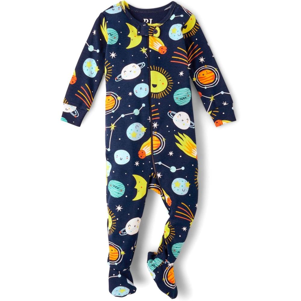imageThe Childrens Place babyboys And Toddler Long Sleeve 100 Cotton Zipfront One Piece Footed PajamaSolar System